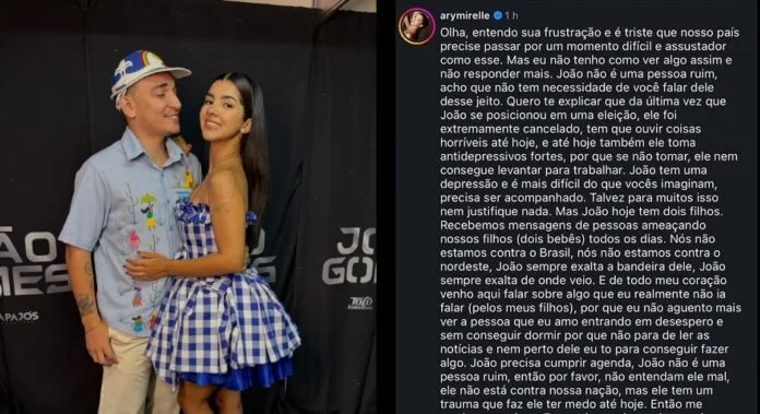 Ary Mirelle defende João Gomes após cobranças por posicionamento político nas redes sociais
